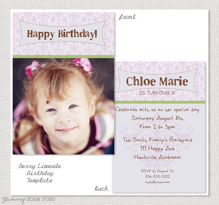 Berry Limeade - 5x7 Vertical Postcard Birthday Card PSD Template Design