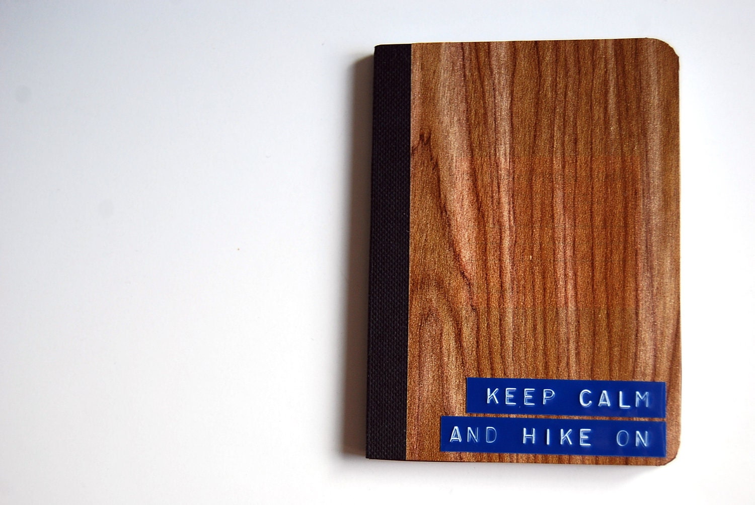 Keep Calm and Hike On Mini Woodgrain Notebook in Blue
