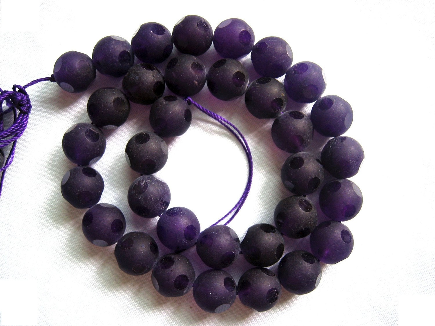Gorgeous Frosted Purple Plum Round Jade Beads With Facets 12mm