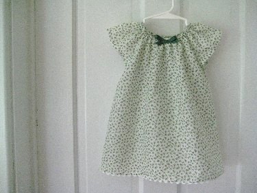SALE Shabby Chic Little Girls Green Floral Calico Print Dress Size 12 months only Ready To Ship