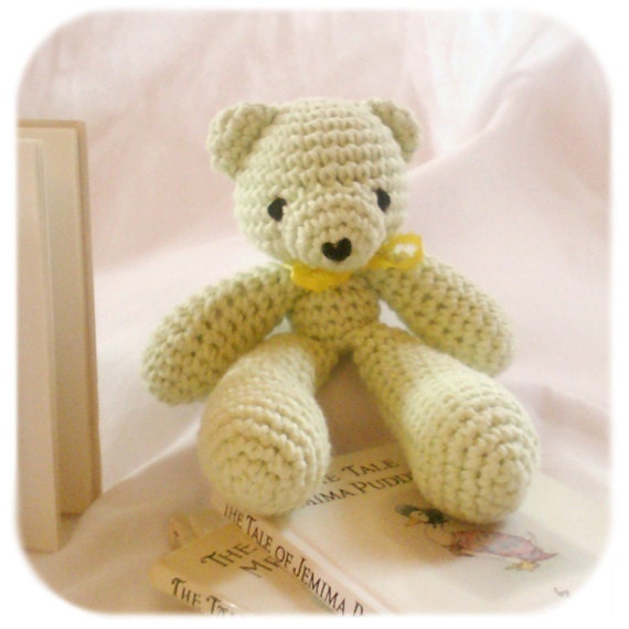 small teddy bear stuffed animal mint green crochet plush amigurumi cotton yarn handmade