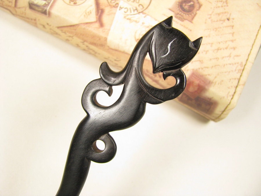 Ebony Wooden Hair Stick - Fox Fairy