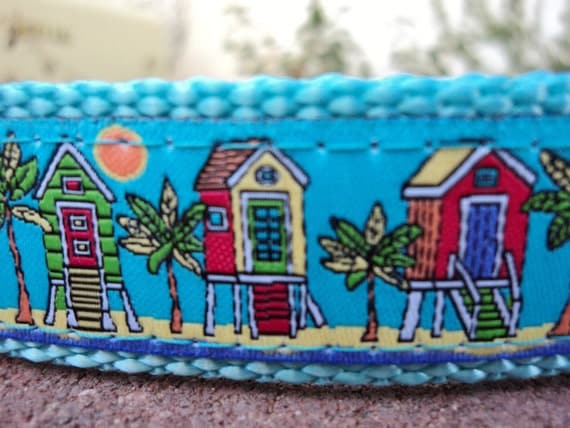 Dog Collar Quick Release Beach Cabanas Choose Webbing Color img