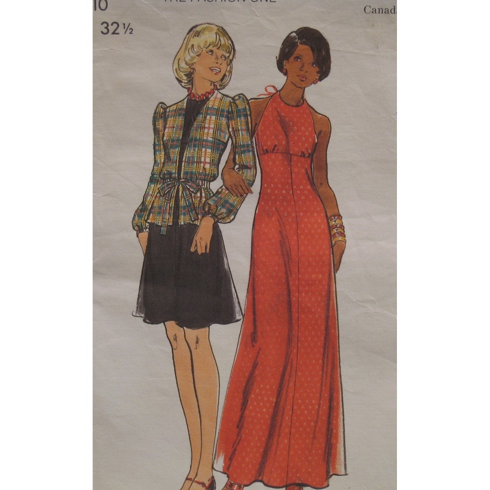 Halter Dress and Jacket Pattern, Empire Waist, A line, V Neck, Maxi Dress, Butterick No. 3429 Size 10 (Bust 32.5" 83cm)