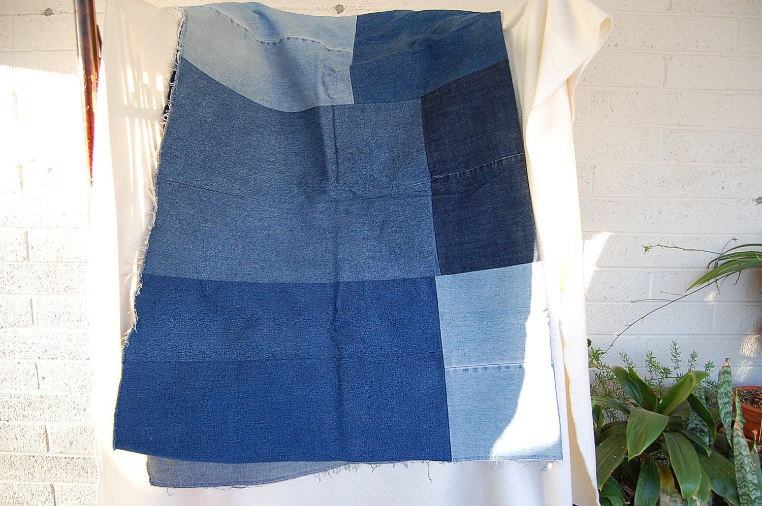 Recycled Jeans Lap Blanket 66 X 44 inches Concert Seating Camping or Great for a Dog Blanket