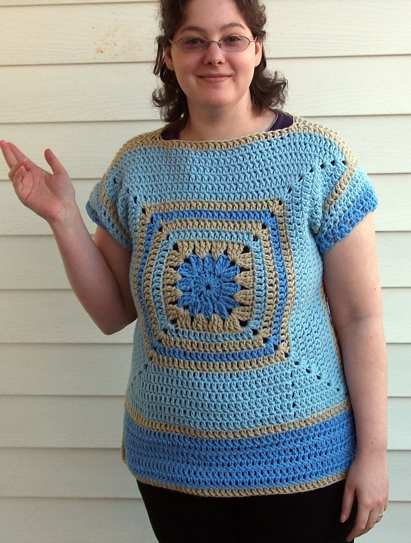  pattern short sleeve sweater granny square and boat neck PDF pattern