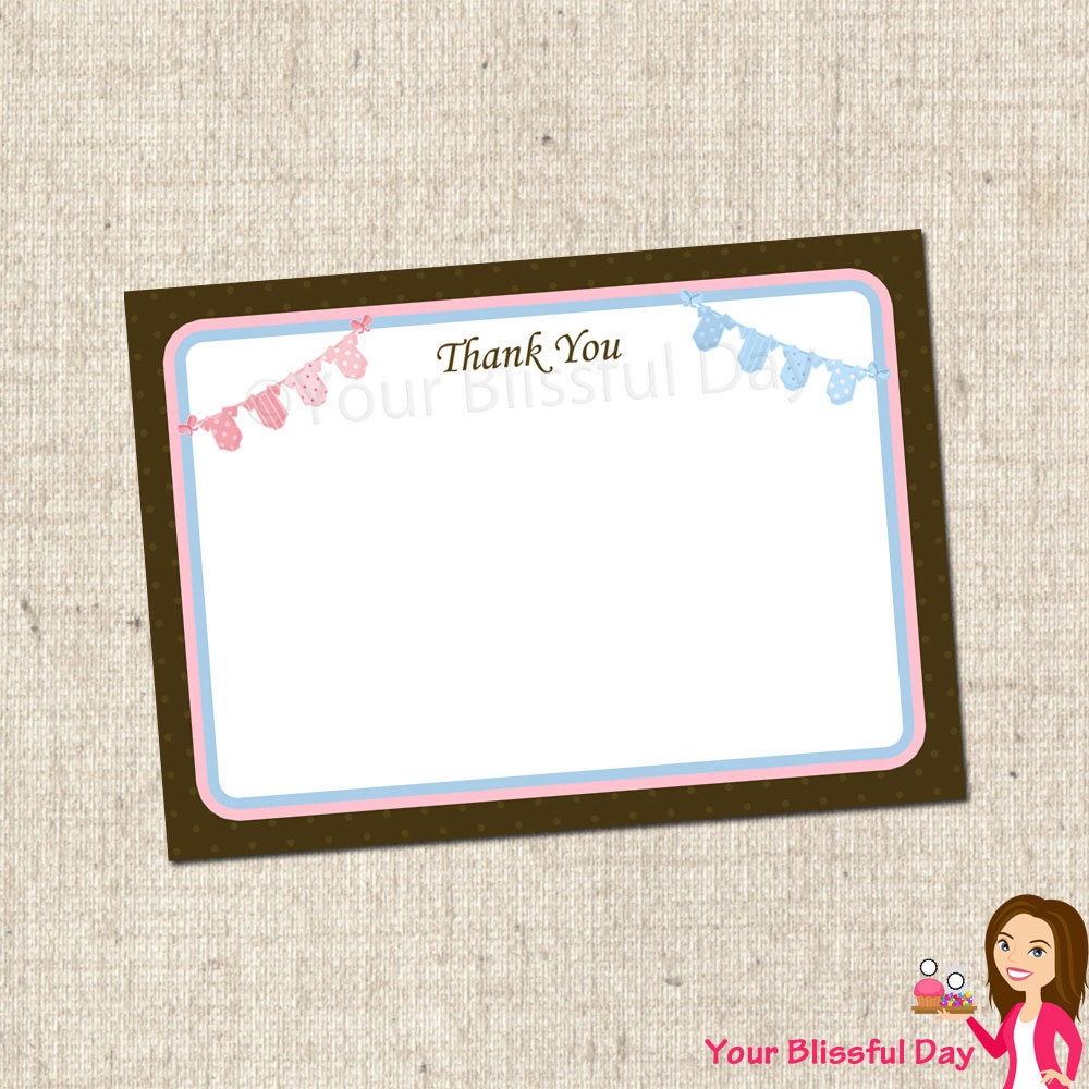 PRINTABLE TWINS Onesie Clothesline Baby Shower Thank You Cards Il_170x135