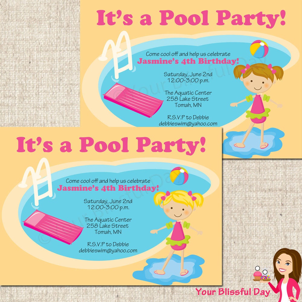 PRINTABLE Girl Pool Party Invitation (Your choice of character) Il_170x135