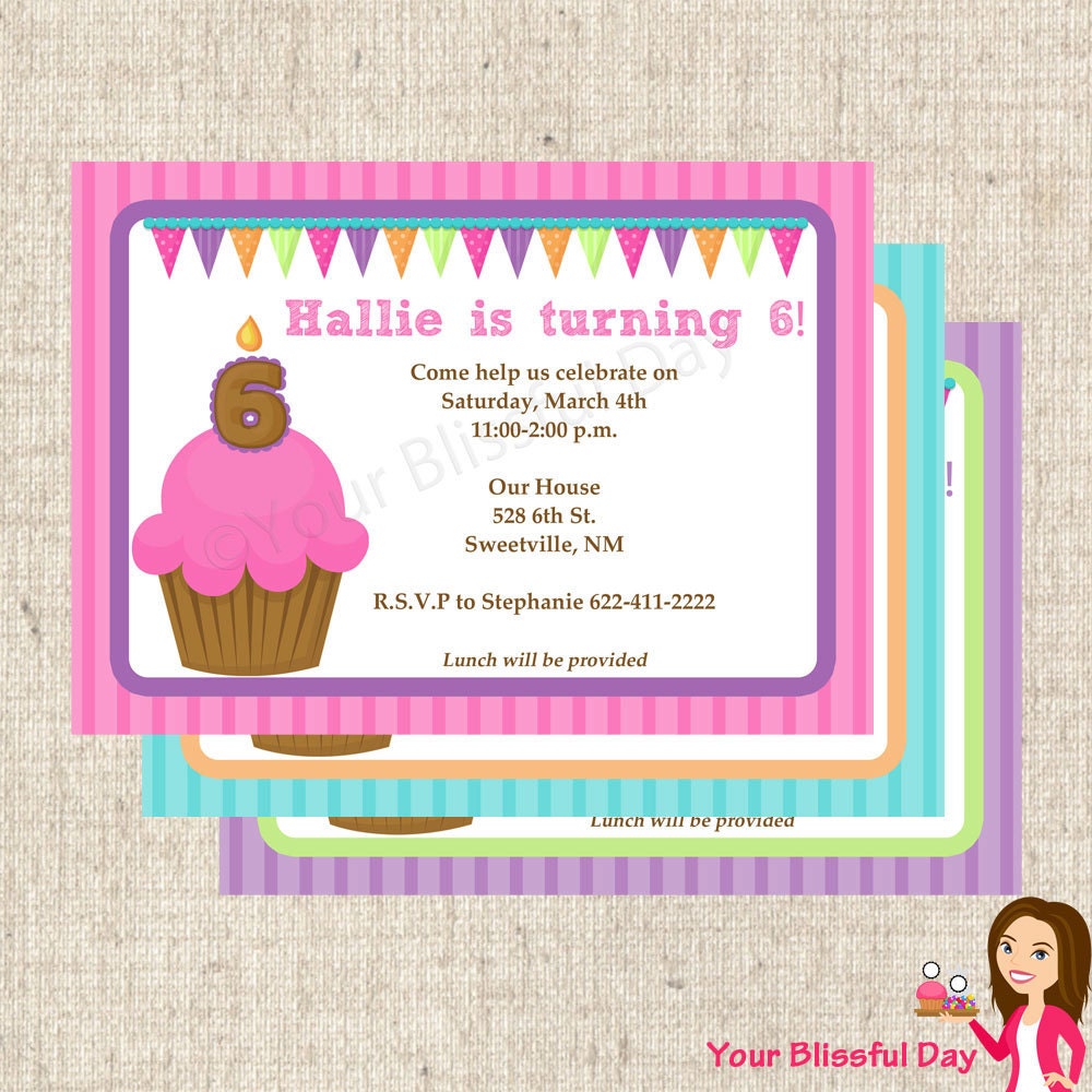 PRINTABLE Bright Cupcake Party Invitations (Customizable) Il_570xn