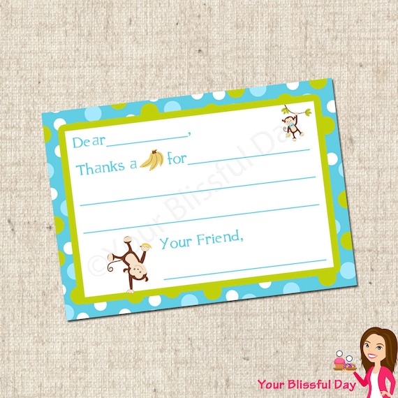 PRINTABLE Boy Monkey Fill-in-the-Blank Thank You Cards Il_570xn