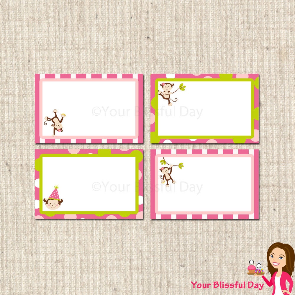 PRINTABLE Girl Monkey Label Tents Il_570xn