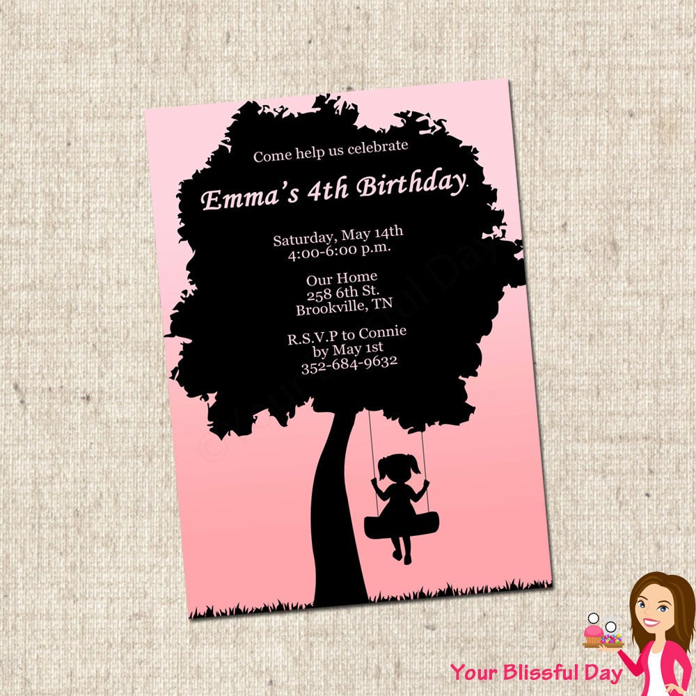 PRINTABLE Swinging Girl Silhouette Party Invitations Il_570xn