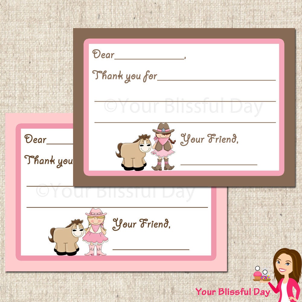 PRINTABLE Cowgirl Fill-in-the-Blank Thank You Cards Il_570xn