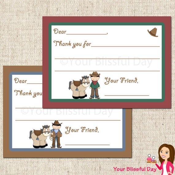 PRINTABLE Cowboy Fill-in-the-Blank Thank You Cards Il_570xn