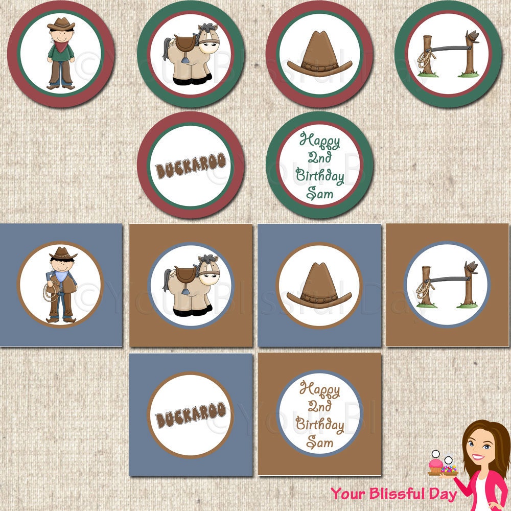 PRINTABLE Cowboy Party Circles (Personalized) Il_570xn