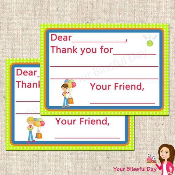 PRINTABLE Boy Bowling Party Fill-in-the-Blank Thank You Cards Il_570xn