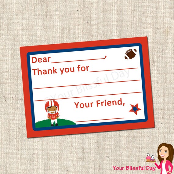 PRINTABLE Football Fill-in-the-Blank Thank You Cards (Character of your choice) Il_570xn