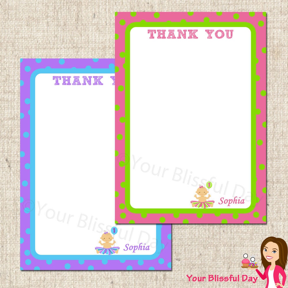PRINTABLE 1st Birthday Girl Party Thank You Cards (Personalized) Il_570xn