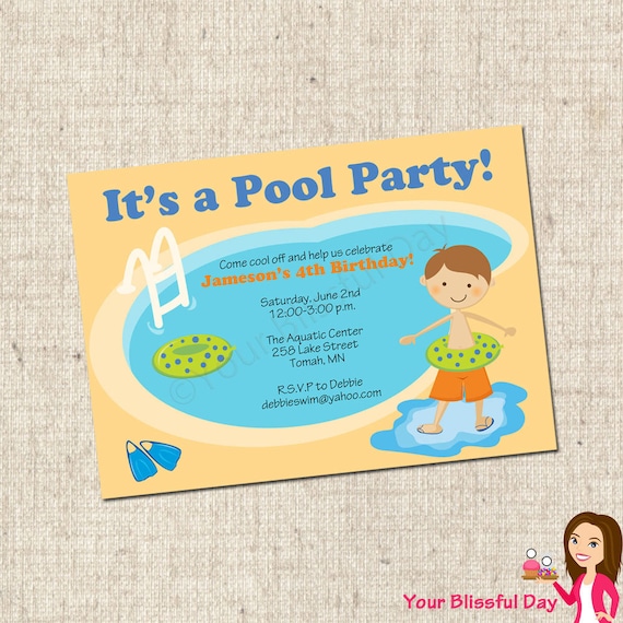 PRINTABLE Boy Pool Party Invitation Il_570xn