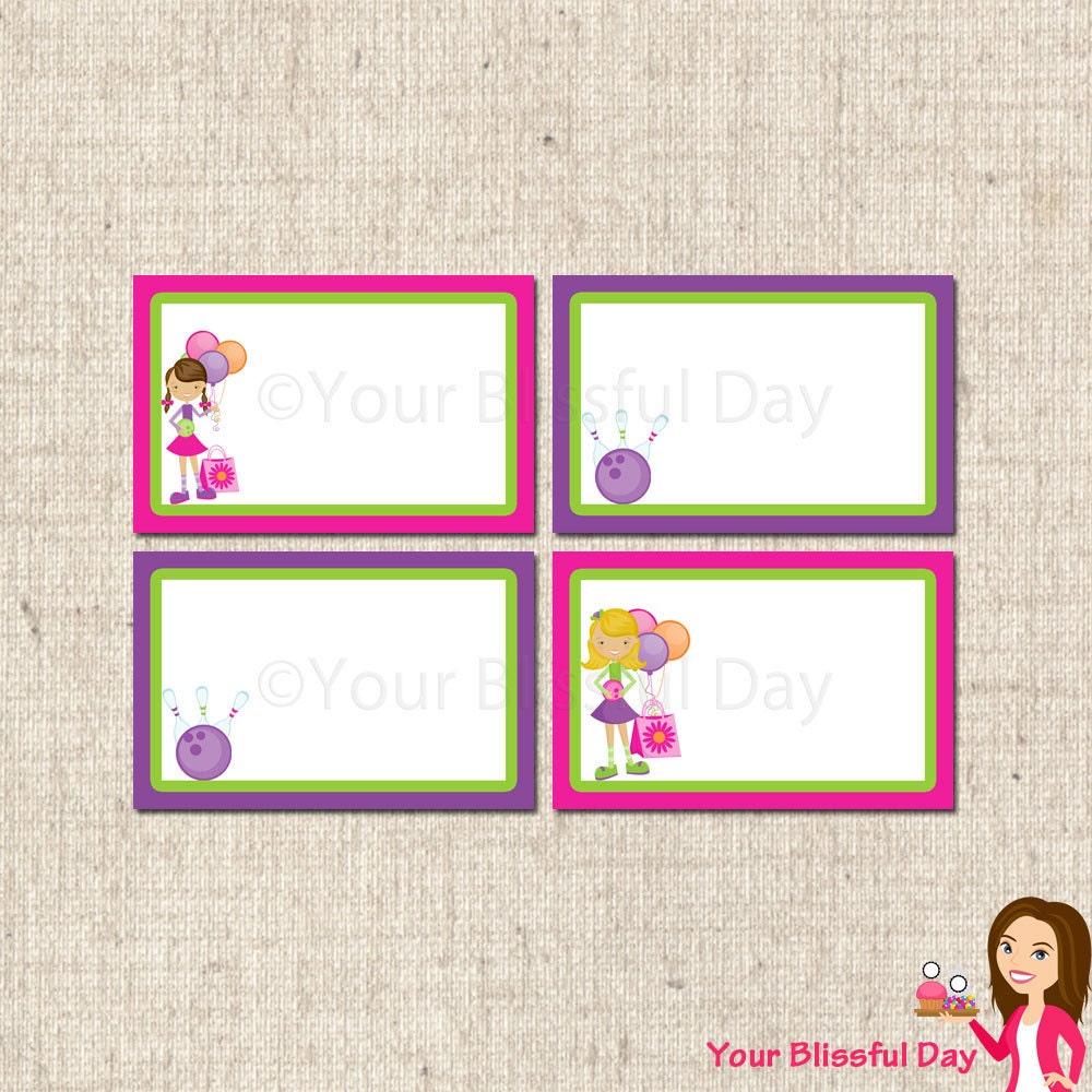 PRINTABLE Girl Bowling Party Label Tents Il_570xn
