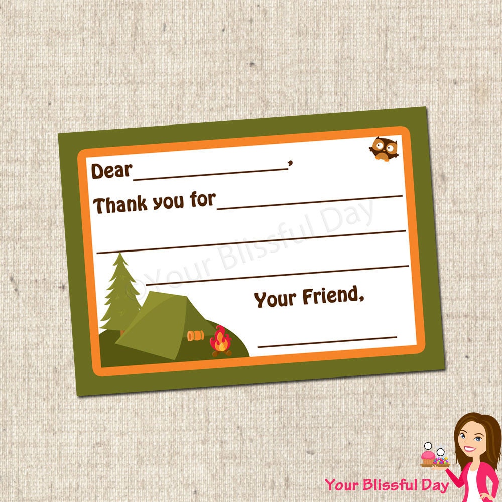 PRINTABLE Boy Camp Out Fill-in-the-Blank Thank You Cards Il_570xn