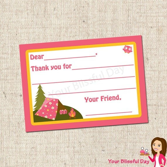PRINTABLE Girl Camp Out Fill-in-the-Blank Thank You Cards Il_570xn