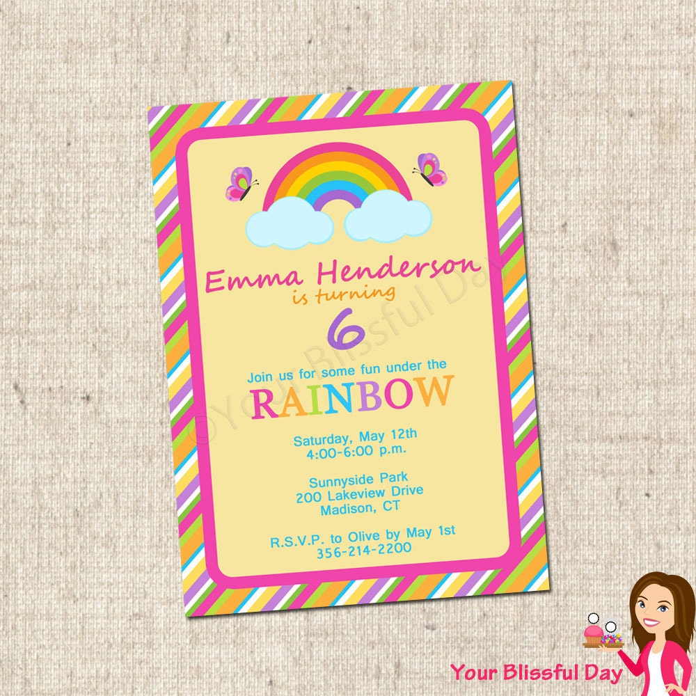 PRINTABLE Girl Rainbow Party Invitations Il_570xn