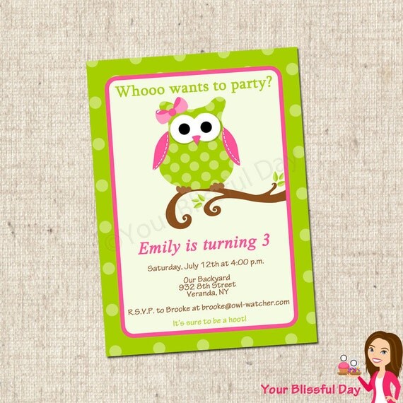 PRINTABLE Girl Owl Party Invitations Il_570xn