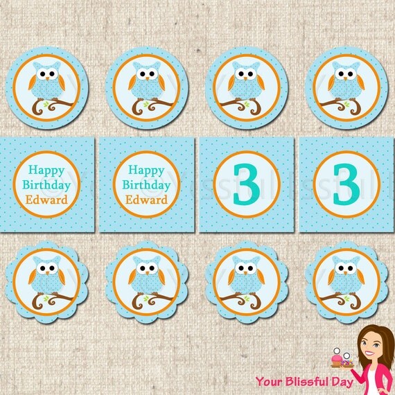 PRINTABLE Boy Owl Party Circles (Personalized) Il_570xn