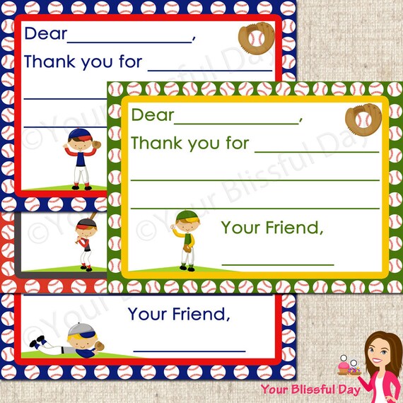PRINTABLE Boy Baseball Fill-in-the-Blank Thank You Cards Il_570xn