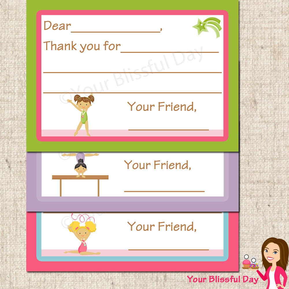 PRINTABLE Girl Gymnast Fill-in-the-Blank Thank You Cards Il_570xn