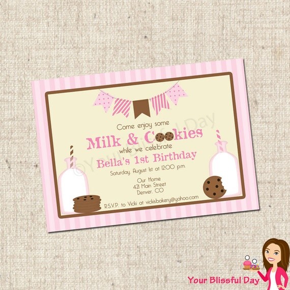 PRINTABLE Girl Milk & Cookies Party Invitations Il_570xn