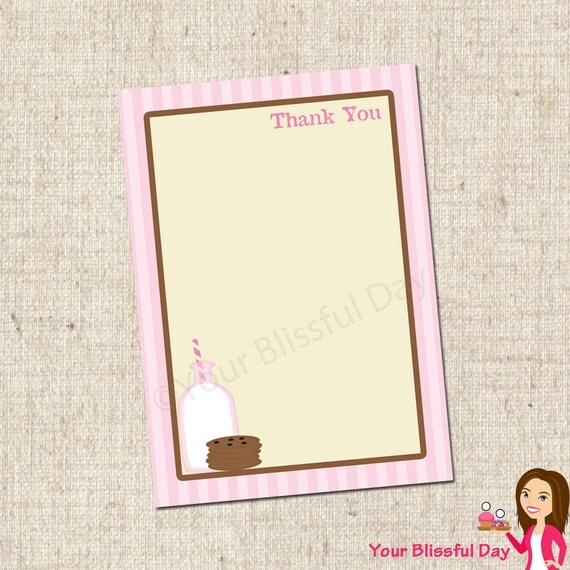 PRINTABLE Girl Milk & Cookies Party Thank You Cards Il_570xn