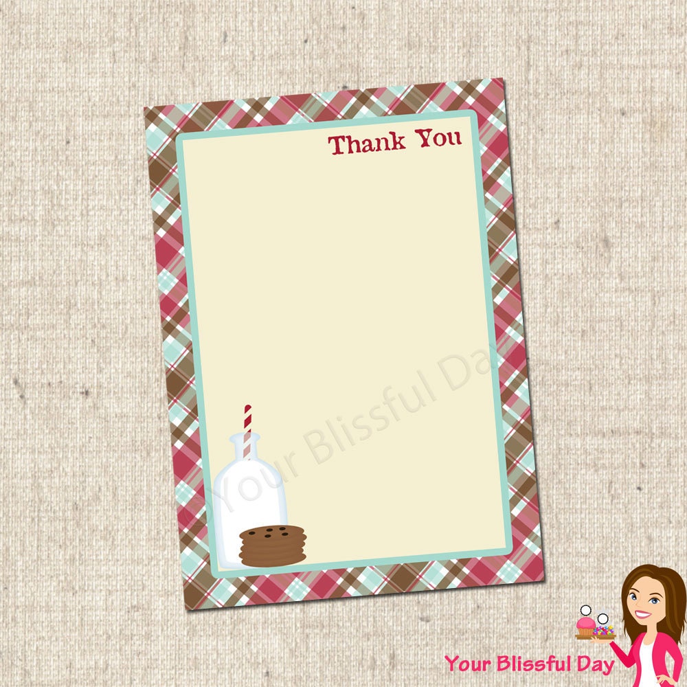 PRINTABLE Boy Milk & Cookies Party Thank You Cards Il_570xn