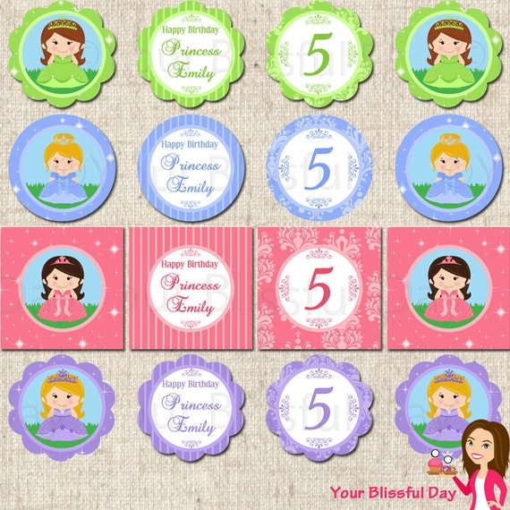 PRINTABLE Personalized Princess Party Circles (Character and Background of your choice) Il_570xn