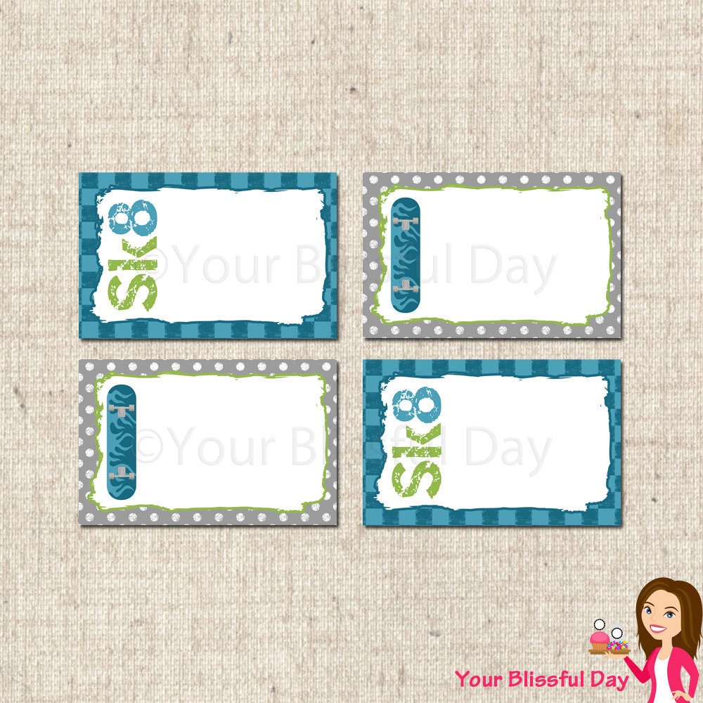 PRINTABLE Skateboard Party Label Tents Il_570xn