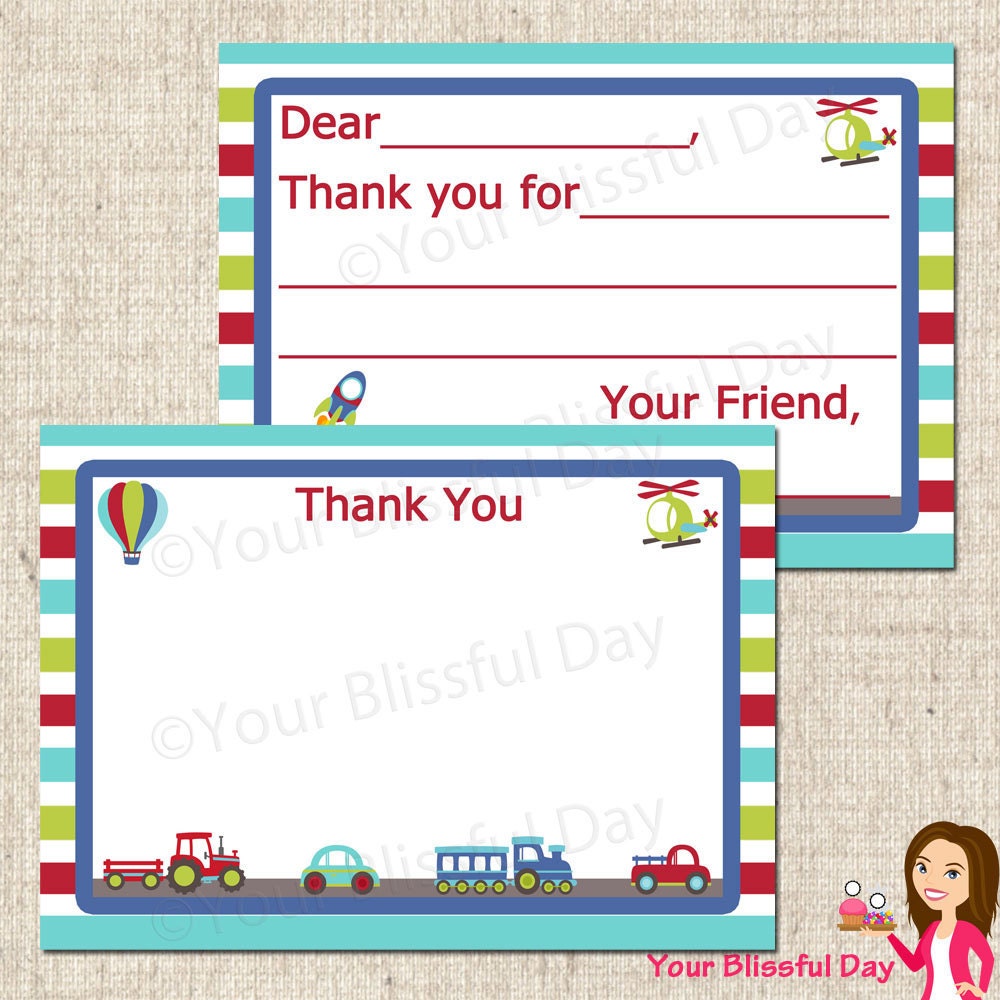 PRINTABLE Transportation Thank You Cards (Choose between Stationery or Fill-in-the-blank style) Il_570xn