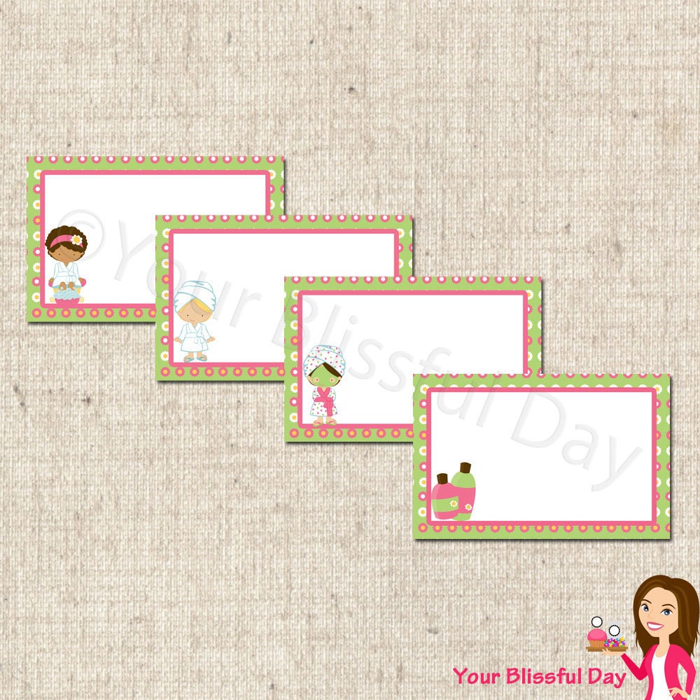 PRINTABLE Girl Spa Party Label Tents (Character of your choice) Il_570xn