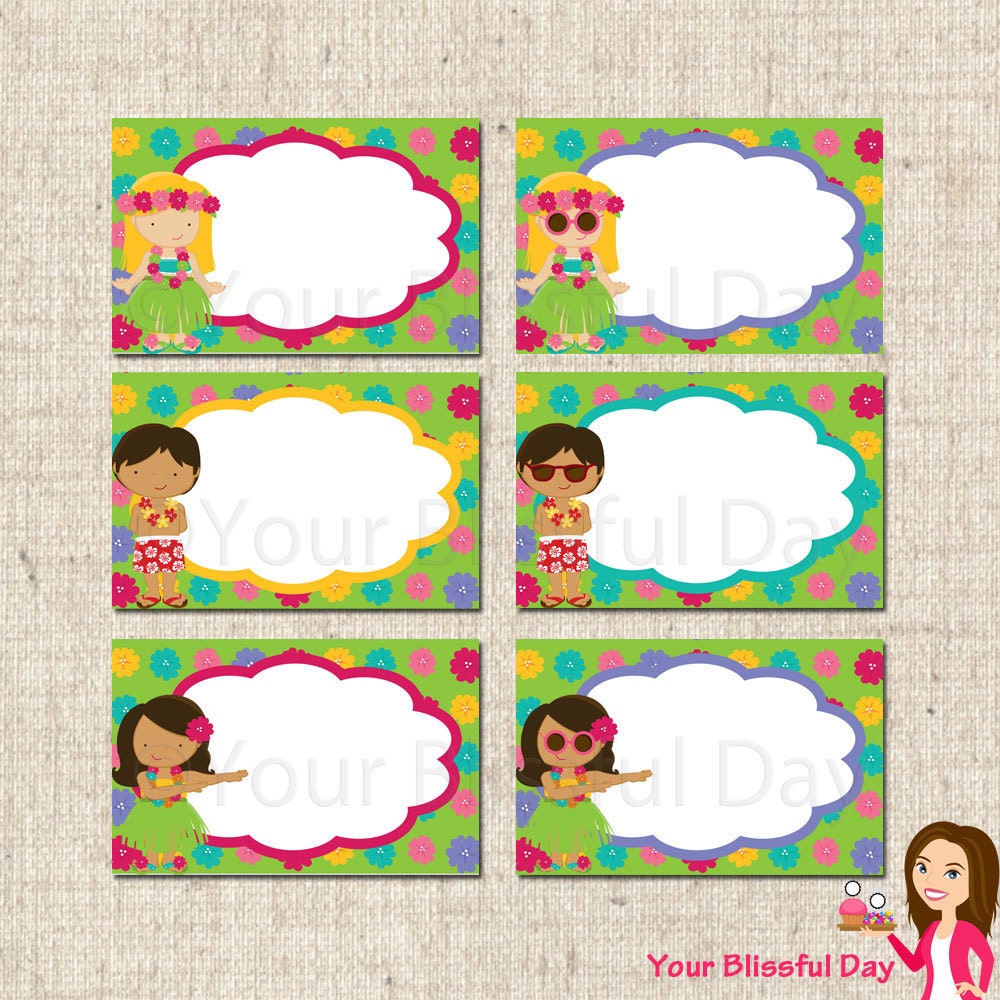 PRINTABLE Luau Party Label Tents (Character of your choice) Il_570xn