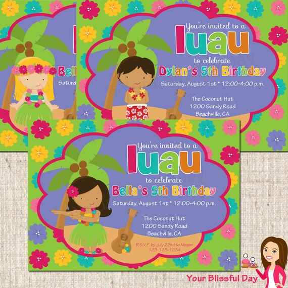 PRINTABLE Luau Party Invitation (Character of your choice) Il_570xn