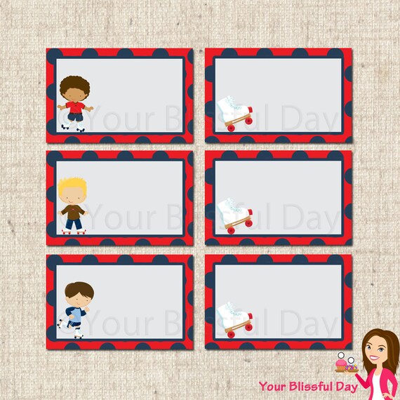 PRINTABLE Boy Roller Skating Party Label Tents (Character of your choice) Il_570xn
