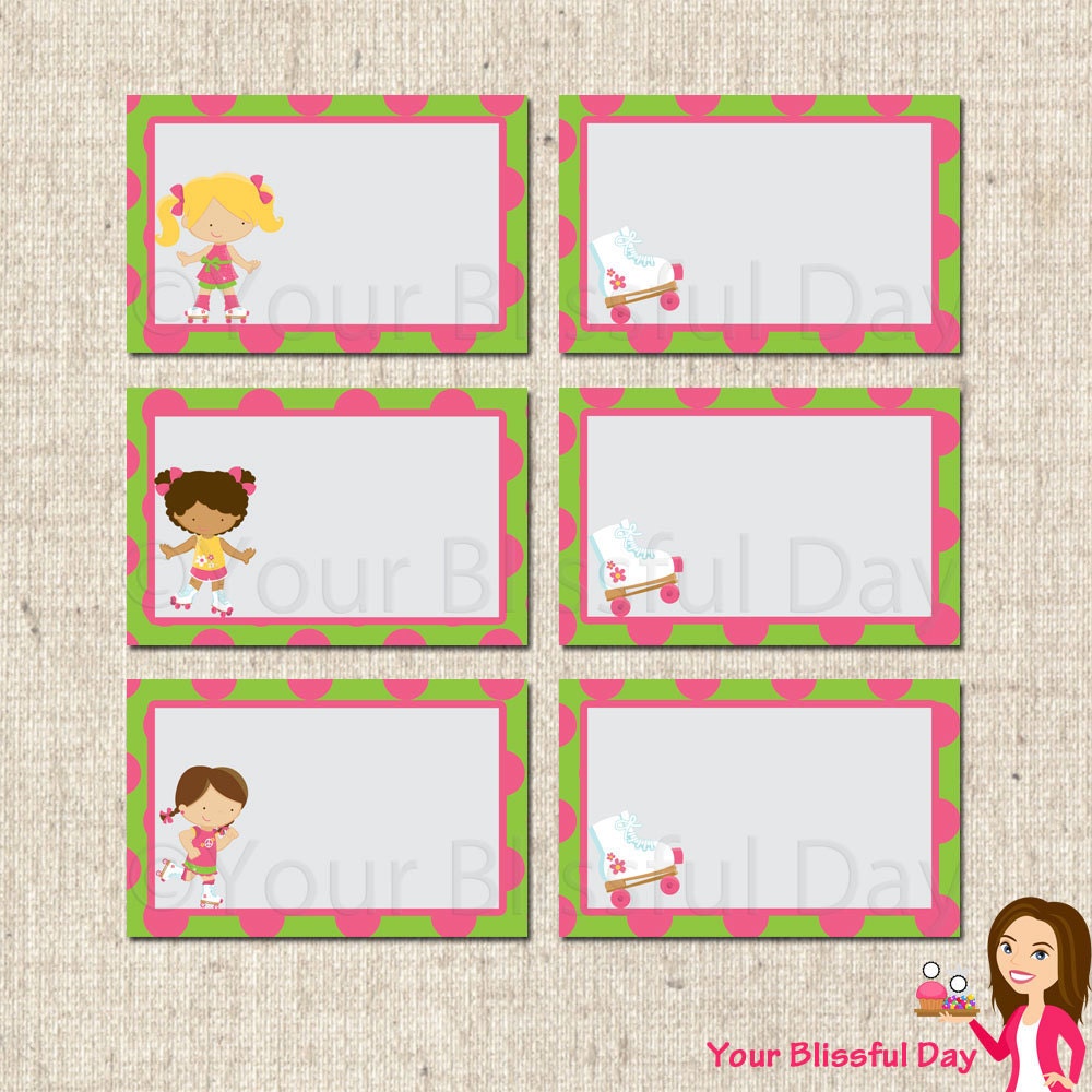 PRINTABLE Girl Roller Skating Party Label Tents (Character of your choice) Il_570xn
