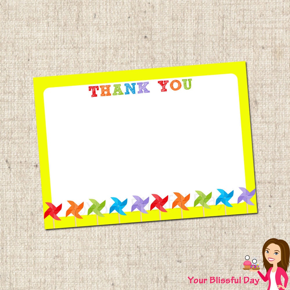 PRINTABLE Colorful Pinwheels Thank You Cards Il_570xn