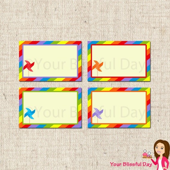 PRINTABLE Colorful Pinwheels Party Label Tents Il_570xn