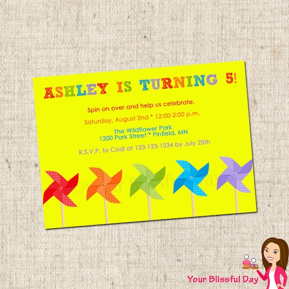PRINTABLE Colorful Pinwheels Party Invitation Il_570xn