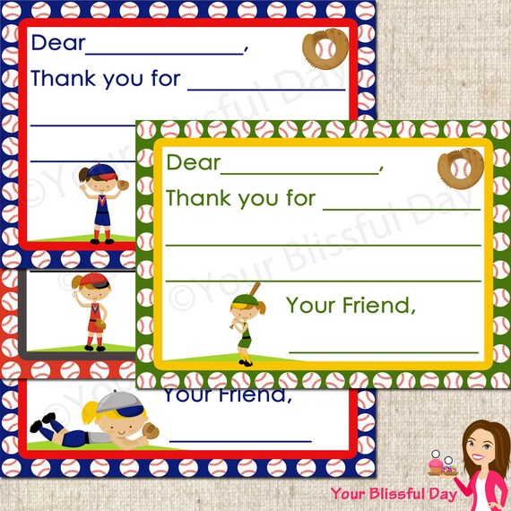 PRINTABLE Girl Softball Fill-in-the-Blank Thank You Cards Il_570xn