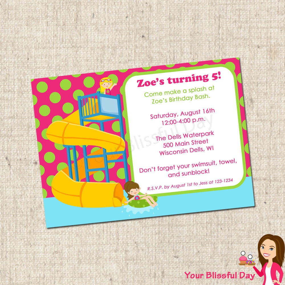 PRINTABLE Girl Waterpark Party Invitation Il_570xn