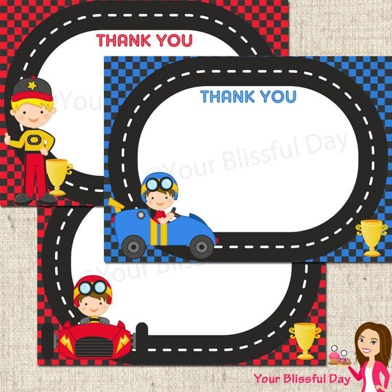 PRINTABLE Ready, Set, Go Boy Racecar Driver Thank You Cards (Character of your choice) Il_570xn