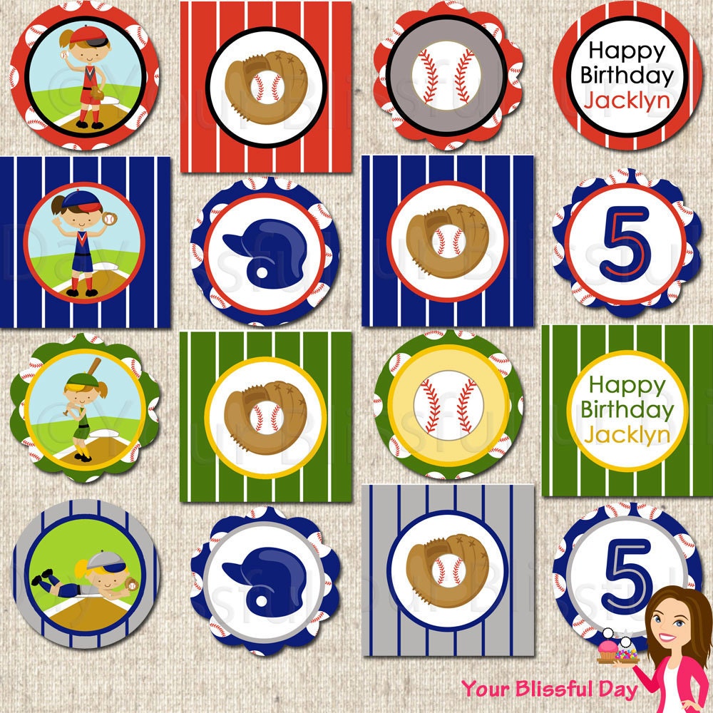 PRINTABLE Girl Softball Party Circles (Personalized)