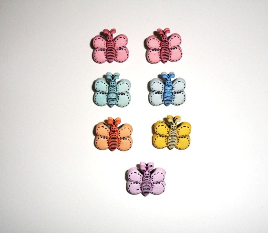 Buttons Butterfly Assorted Colors 7 Buttons